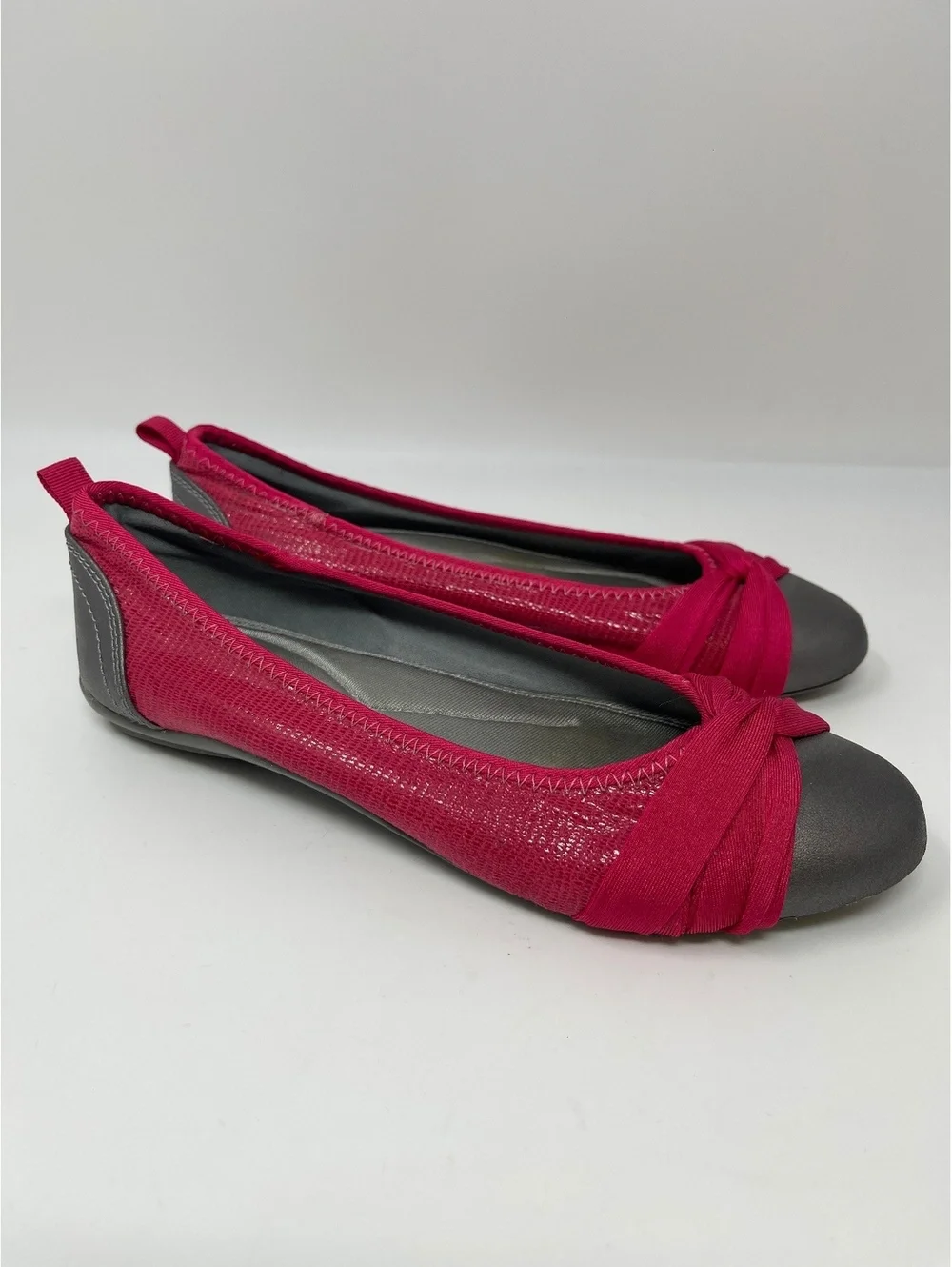 DKNY Womens Pink Metallic Grey Ballet Flats Knot Toe Elastic Comfort Shoes 5.5